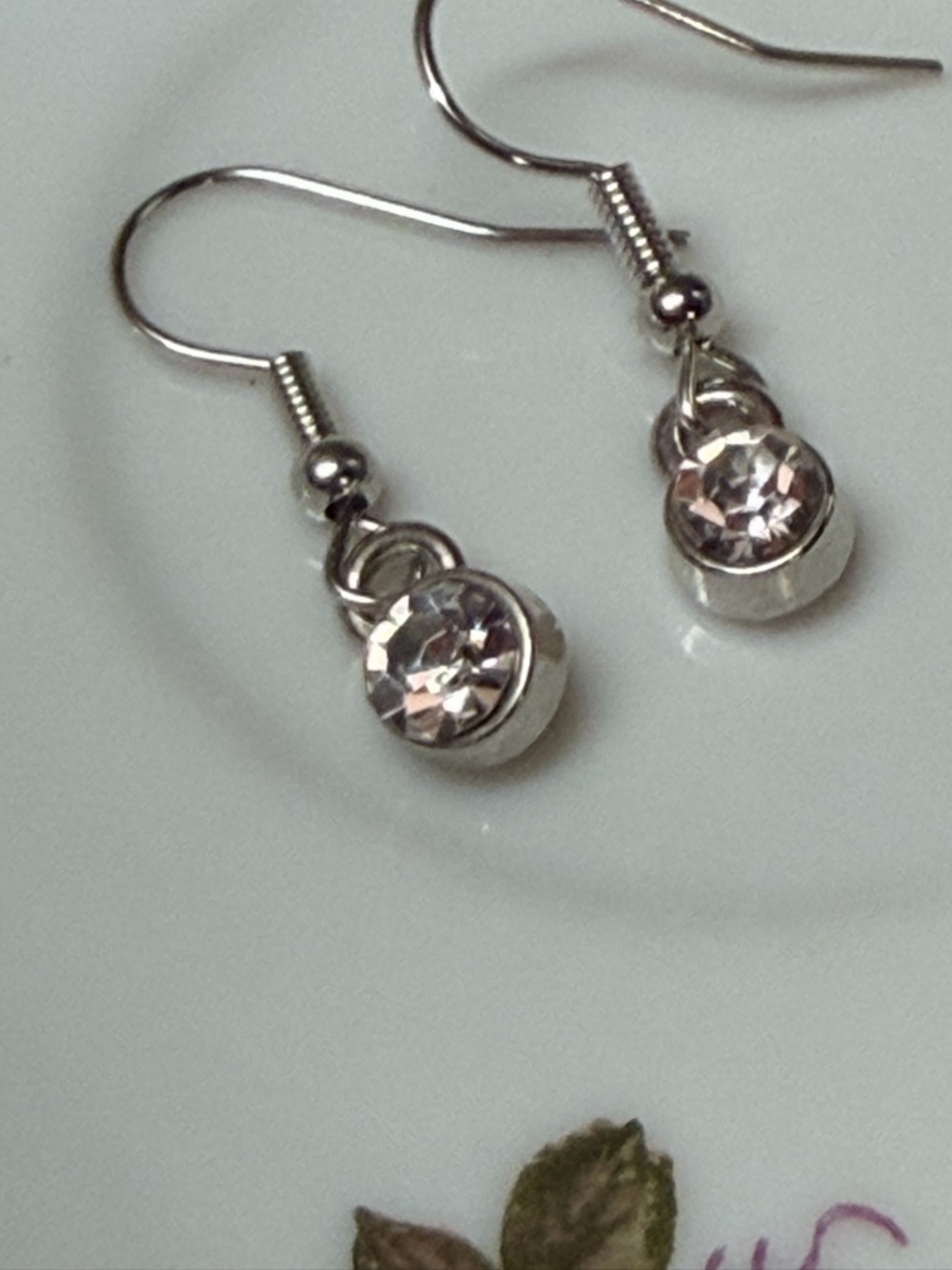 Silver tone Crystal‎ Drop Earrings - Clear cz Stone